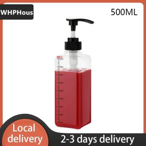 [COD] WHPHous Ship within 24 hours 500ML 1000ML Liquid Dispenser with Scale Coffee Syrup Drip Bottle with Hydraulic Pump Nozzle Head Kitchen Honey Jar Container