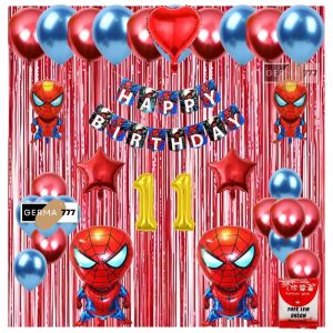 Paket Set Pesta Dekorasi Banner Happy Birthday Balon Latek Ultah Anak Tema Kuromi Spiderman Capten