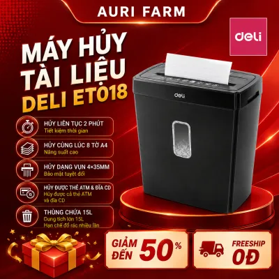 Máy Hủy Tài Liệu Chính Hãng Deli 15 lít ET018 Hủy Dạng Vụn Công Suất Lớn Dành Cho Văn Phòng Cá Nhân