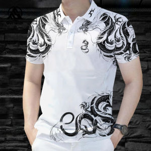 Fashion Mens POLO Shirt Dragon Pattern Short Sleeve POLO Shirt Slim Mens POLO Shirt Animal Short Sleeve Top
