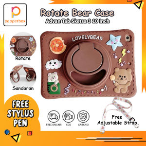 Advan Tab Sketsa 2 - 3 10 Inch 2023 Bear Soft Case Kartun Casing Anak Lucu Kids Stand Rotate Ring Karakter Putar Sandaran Lembut Aman Beruang Coklat