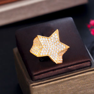 SEQUITO Personality Ladies Jewelry Yellow Black Gold Plated Full Micro Pave Tiny AAAAA CZ Crystal Stone Big Pentagram Finger Ring Nightclub Party Unique Accessories SR091