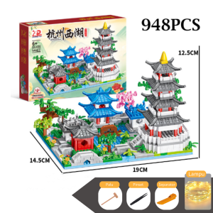 Nano Blok Bangunan Mikro Mainan Miniatur Taman Arsitektur Cina Hangzhou West Lake Mini Balok
