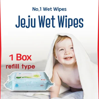 Jeju Wet Wipes 10packs (80 sheets per pack) | Refill pack(no hard cap) | Expiry: Sep 2027 or later | Baby wipes | No harmful chemical | EWG safe ingredients | 50gsm per sheet