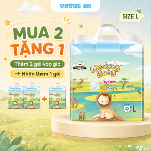 [MUA 2 TẶNG 1] Tã Quần Trẻ Em WESBURG BABY – Siêu Thấm Hút Thoáng Khí 360° Mềm Mại Ôm Khít Size L x32 miếng Cho Bé 9-12kg