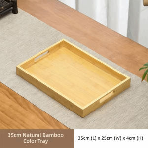 SIMPLETEN Rectangular Bamboo Wooden Tray With Handle Walnut Color Serving Tray Decorate Tray Food Storage Trays Home
