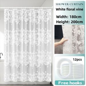 【180*200cm】EVA 3D Clear Shower Curtains Cobblestone Mosaic Waterproof Bathroom Curtain Shower Curta With Free Hooks