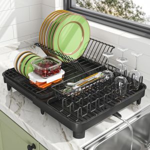SJORAGE On Hand🔥Expandable Dish Rack Multipurpose Adjustable Dish Drainer with Wine Glass Holder Kitchen Organizer shelves