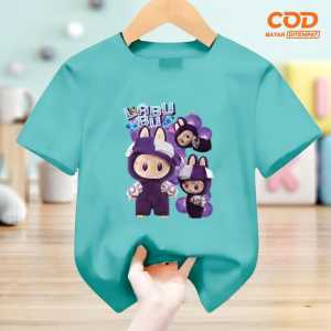 Pakaian Fashion atasan anak Laki-Laki dan Perempuan usia 1-12 tahun Edisi Labubu Purple lengan pendek Terbaru
