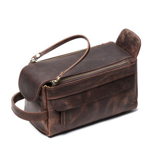 Retro European Cosmetic Bag Genuine Cowhide Cosmetic Bag Multifunctional leather handbag Crazy Horse Leather Toiletries Storage Bag NASVA