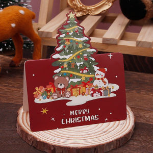 Merry Christmas Fold Greeting Cards DIY Party Decoration Supplies Christmas New Year Postcard Xmas Party
