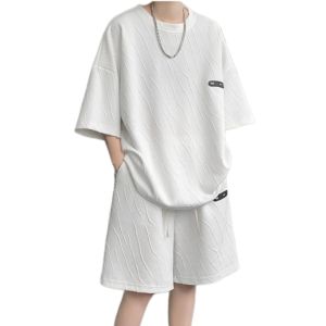 Korean Men＇s Sets Textured jacquard fabric Exquisite label Casual Sports suit Fashion Oversize Elastic waist M-3XL