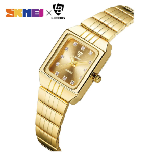 SKMEI Liebig ควอตซ์คู่นาฬิกาหรูแฟชั่นโกลเด้นสเตนเลสสตีลกันน้ํานาฬิกาลําลอง 8808