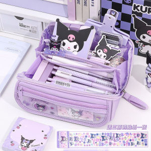 Sanrio large Capacity Pencil boxs Kuromi Pencil Box Creative  Girls Supplied with Stickers Cute Pencil Case Stationery Box