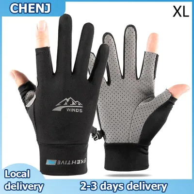 CHENJ ถุงมือกันแดดสำหรับผู้หญิงเนื้อผ้าไหมน้ำแข็งแบบบางป้องกันรังสีอัลตราไวโอเลตน้ำค้างถุงมือสำหรับขับขี่ขับขี่ขับขี่กันลื่นระบายอากาศได้ดี