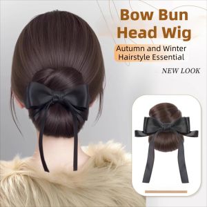 BEAUTYLADIES Black Bow Flower Bun Head Wig Claw Clip Elegant False Hair Pieces Hair Accessories Fluffy Ball Head Wig Women