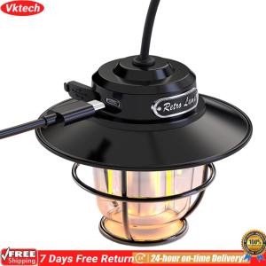 LED Camping Lantern Vintage 200LM Atmosphere Lamp Stepless Dimming Type-C USB Rechargeable for Hiking Fishing Emergency