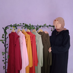 Gaun Lengan Panjang Busui Crinkle Warna-Warni Trendi OOTD