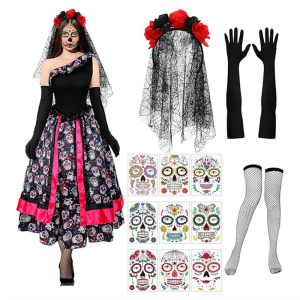 Womens Day Of Deads Senorita Costumes Dias de los Muerto Womens Costume Sugar Skull Costume Halloween Cosplay Costumes