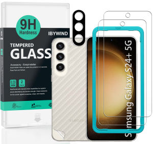 Ibywind For Samsung Galaxy S24+ 5G Screen Protectorwith 2 Pcs Tempered Glass1 Pc Camera Lens Protector1 Pc Backing Carbon Fiber Film [Fingerprint ReaderEasy to install]