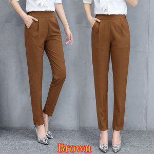 Womens pants middle-aged and elderly thin elastic straight leg pants high waist large size loose fitting moms elastic casual pants