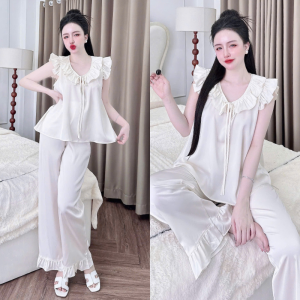 Đồ Ngủ Lụa Nữ HEUN YOUNG Bộ Quần Dài Cánh Tiên Cổ Bèo Lụa Latin Mềm Mịn Freesize 45–65kg