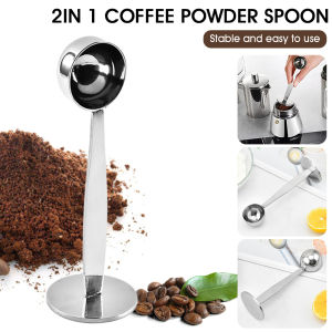 [สปอตกรุงเทพ]2 In 1 ผงกาแฟช้อน เหล็กกล้าไร้สนิม ช้อนกาแฟ ช้อนตักเมล็ดกาแฟ ที่กดกาแฟ ช้อนกดกาแฟ วัดเครื่องมือ อเนกประสงค์