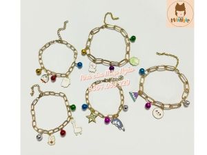Vòng cổ xích hợp kim siêu xinh cho chó mèo - Phối 2 charm 3 chuông