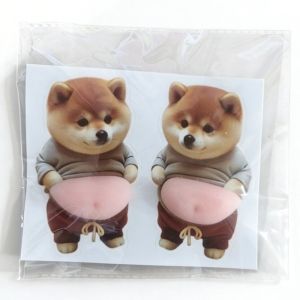 SAVVYSHELF Squeezable 3D Shiba Inu Stickers Soft Pink Background Chubby Shiba Inu Silicone Self-Adhesive Dog Belly Sticker 3D Cute Puppy Sticker Childrens Birthday Party