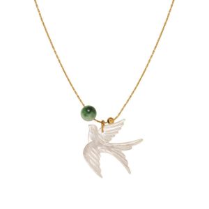 Flying Swallow Natural Shell Stone Pendant Chain Necklace • Waterproof Non Tarnish • 18K Gold Plated 316L Stainless Titanium Steel Fashion Jewellery Necklaces Women NL312 Solis Jewelry