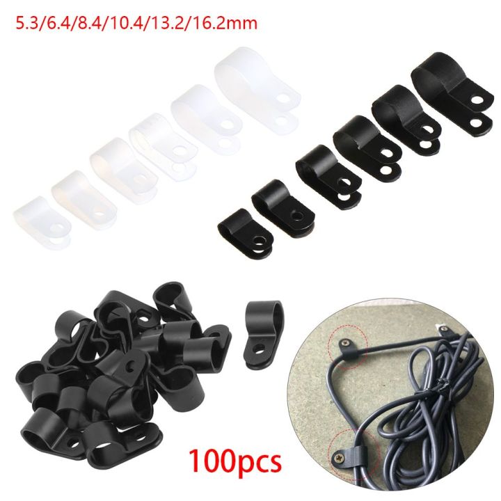 STRUCTURE 100PCS Useful Hardware Metal R-Type Clip Nylon Cable Clamp ...