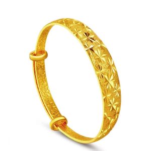 2pcs 24K Gold Plated Women Shining Star Wide Bangle Adjustable
