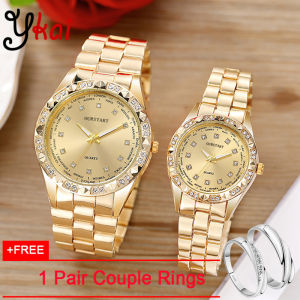 【Get Free Couple Rings】Ykai New Arrival Factory Direct Fashion Couple Watches Gold Color Women Men Casual Stainless Steel Strap Alloy Case Quartz Waterproof Lover Watches Original Wristwatches for Women And Men [Buy 1 Get 1 Free Gifts]