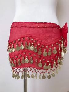 LZD  Spot Belly Dance Waist Chain 128 Gold Coin Indian Dance Three-Layer Chiffon Belt Hip Scarf Accessories 1