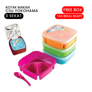 Kotak makan clio sekat 3 anti tumpah bpa free kotak bekal anak sekolah dilengkapi sendok kotak
