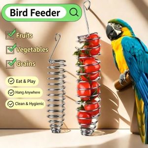 Birds Automatic Birds cage Hanging feeder Stainless Steel Parrot Feeder Durable Snack Seed Container