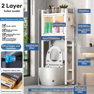 Rak Toilet Organizer Stainless steel Rak Mesin Cuci Besar  Rak kamar mandi Rak Kloset Dengan pintu