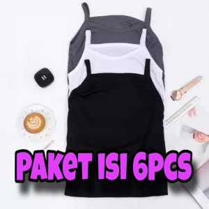 Promo Paket isi 6 pcs Tanktop Tali Kecil Wanita Dewasa Kekinian Korean Style / Singlet Wanita Remaja dan  Dewasa Jumbo