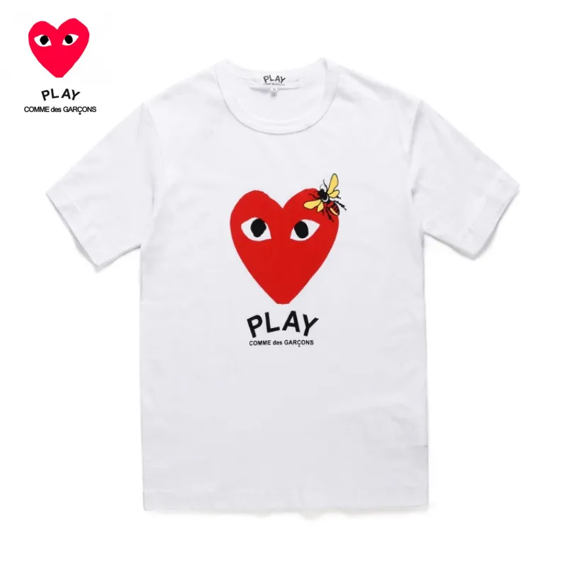 Fashion official store COMME des GARCONS t shirt for women and men Bee pattern couple style Cdg play shirts cotton girls t shirt Loose ladies clothes tops Lazada Singapore