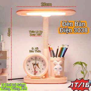 Đèn Học LED Để Bàn 3038 Chống Cận - Tích Hợp Đồng Hồ Báo Thức & Ống Đựng Bút - Tuệ Lâm Beauty