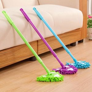 180 Rotatable Retractable Triangle Chenille Lazy Mop/Washable Bathroom Floor Wall Window Dust Removal Mop with Replacement Mop Head/Household Cleaning Tools