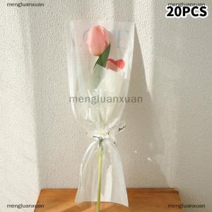 mengluanxuan 20pcs รักโปร่งใสกุหลาบบรรจุภัณฑ์ถุงดอกไม้ช่อพลาสติกช่อเดียวห่อกระดาษหนึ่งตรงถุงดอกไม้บรรจุภัณฑ์