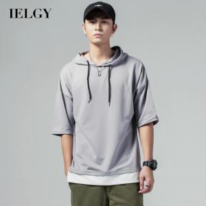 IELGY korean style street style hooded pullover mid-sleeved t-shirt men