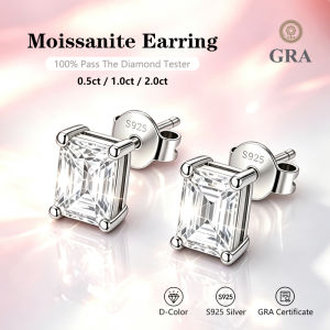0.5~2.0ct Emerald Shape Moissanite Earrings 925 Silver with GRA Certificate Fashionable Wedding Jewelry Bridal Anniversary Gift2026