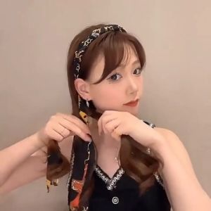Woman Girls Retro Ribbon Hairband Pearl Bezel Headband Hair Accessories Hair Hoop