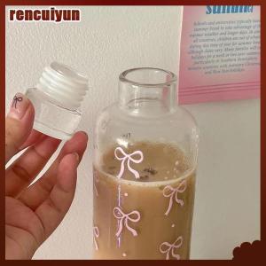 rencuiyun ขวดน้ำพลาสติกรูปโบว์น่ารักขนาด500มล. พร้อมเกล็ดเวลาขวดน้ำใสสำหรับกีฬากลางแจ้งของโรงเรียน