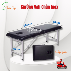 [Chịu lực 200kg] Giường Vali chân inox chắc chắn gấp gọn 180*60*65cm nhập khẩu đủ phụ kiện | Giường phun xăm gấp gọn