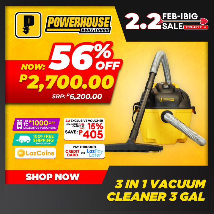 POWERHOUSE 3 in 1 Wet Dry and Blower Vacuum Cleaner for bed car home