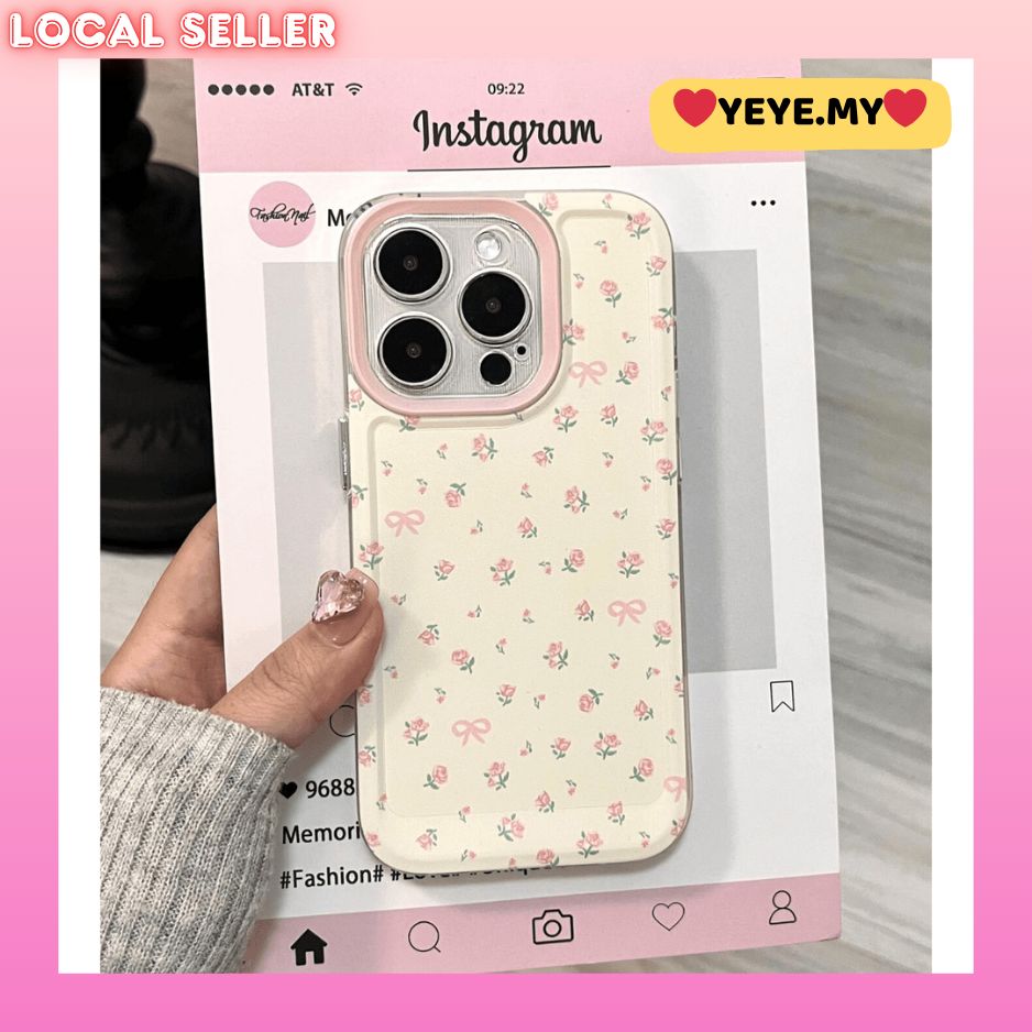 Shockproof Phone Case For Iphone 16 Pro Pink Floral Transparent_voghion.com