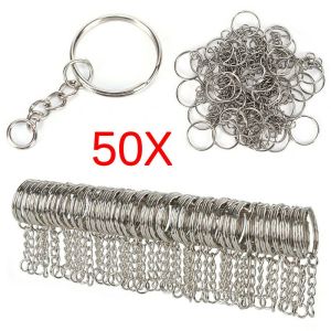 50/100/200pcs Silver Plated Metal  Keyring Keychain Split Ring Keyfob Key Holder Rings DIY Findings Making Keychain Accessories